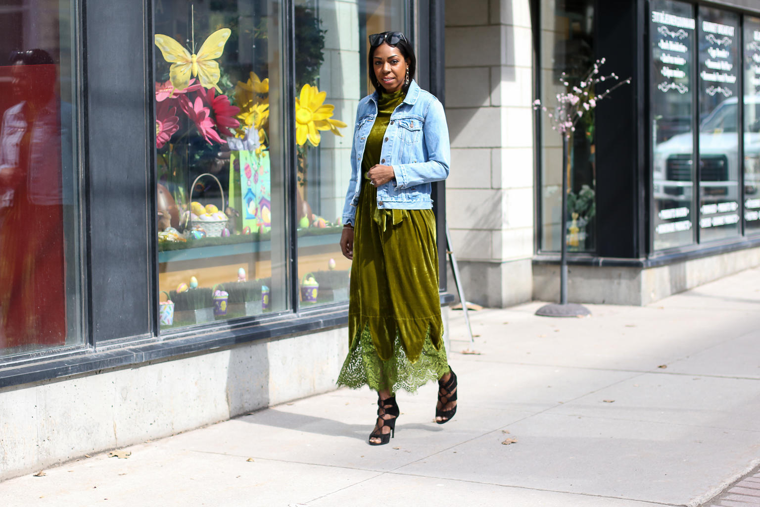 An Effortless Way To Wear A Green Velvet Dress